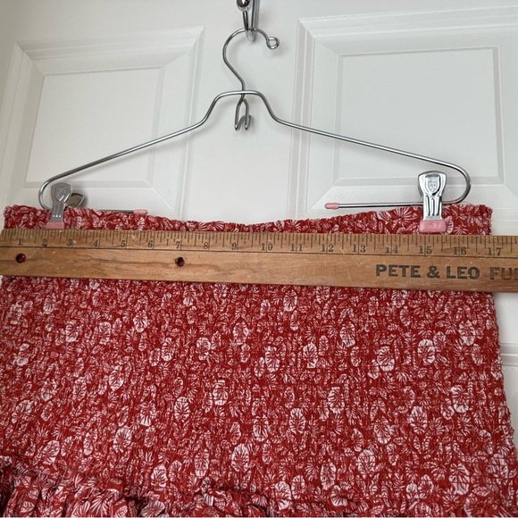 Loft Womens Terracotta Orange Leafy Floral Smocked Tiered Mini Skirt Sz XL - Picture 6 of 10